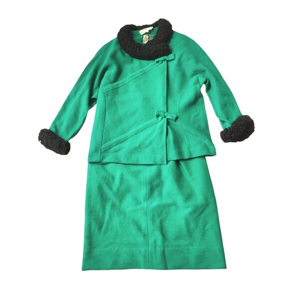 Banff Vintage 3 Piece Skirt Jacket Set Wool Green 10 - Picture 5 of 11